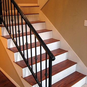 Brazilian Cherry Handscraped Laminate Stairs 1