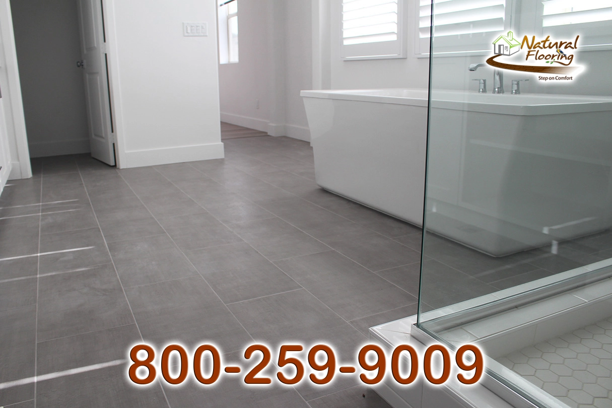 Master Bathroom Stagged Porcelain Tile Floors
