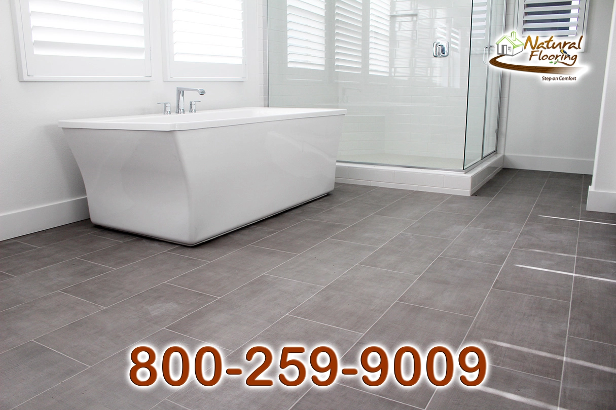 Master Bathroom Stagged Porcelain Tile Floors