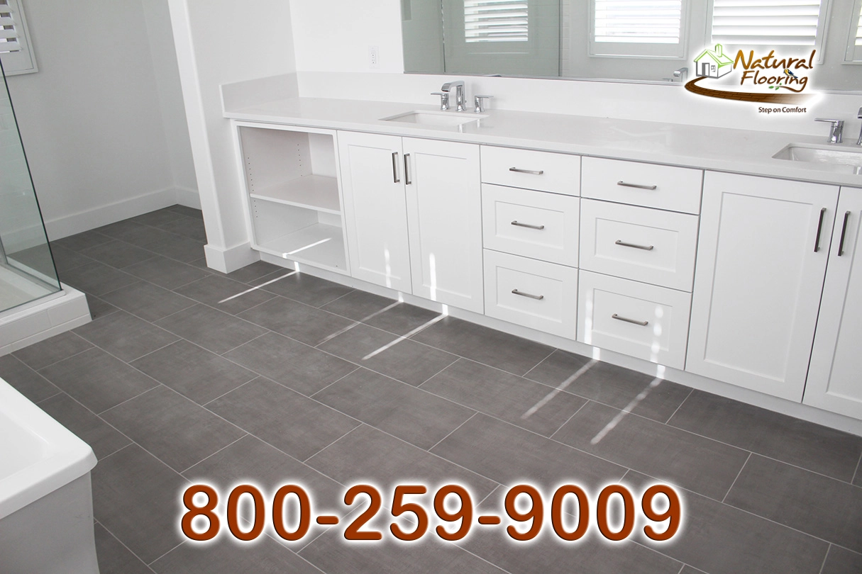 Master Bathroom Stagged Porcelain Tile Floors